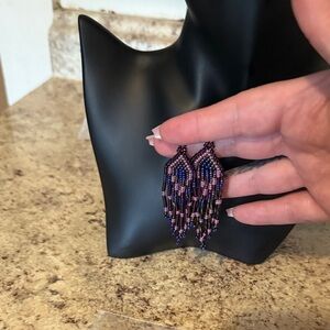 NWT BOUTIQUE 9 strand Purple Saddle purple Beaded Fringe Earrings